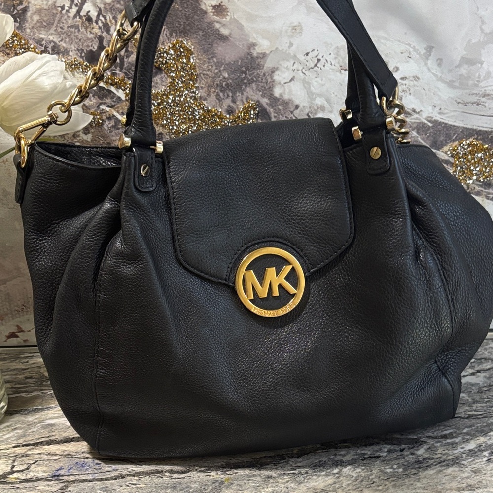 Michael Kors Black Shoulder Bag with Gold Accents